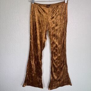 Vintage Velvet Pants Womens Large Y2K Crushed Velvet Flare Wide Leg Hippie Glitz